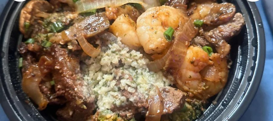 Hibachi bowl with steak and shrimp